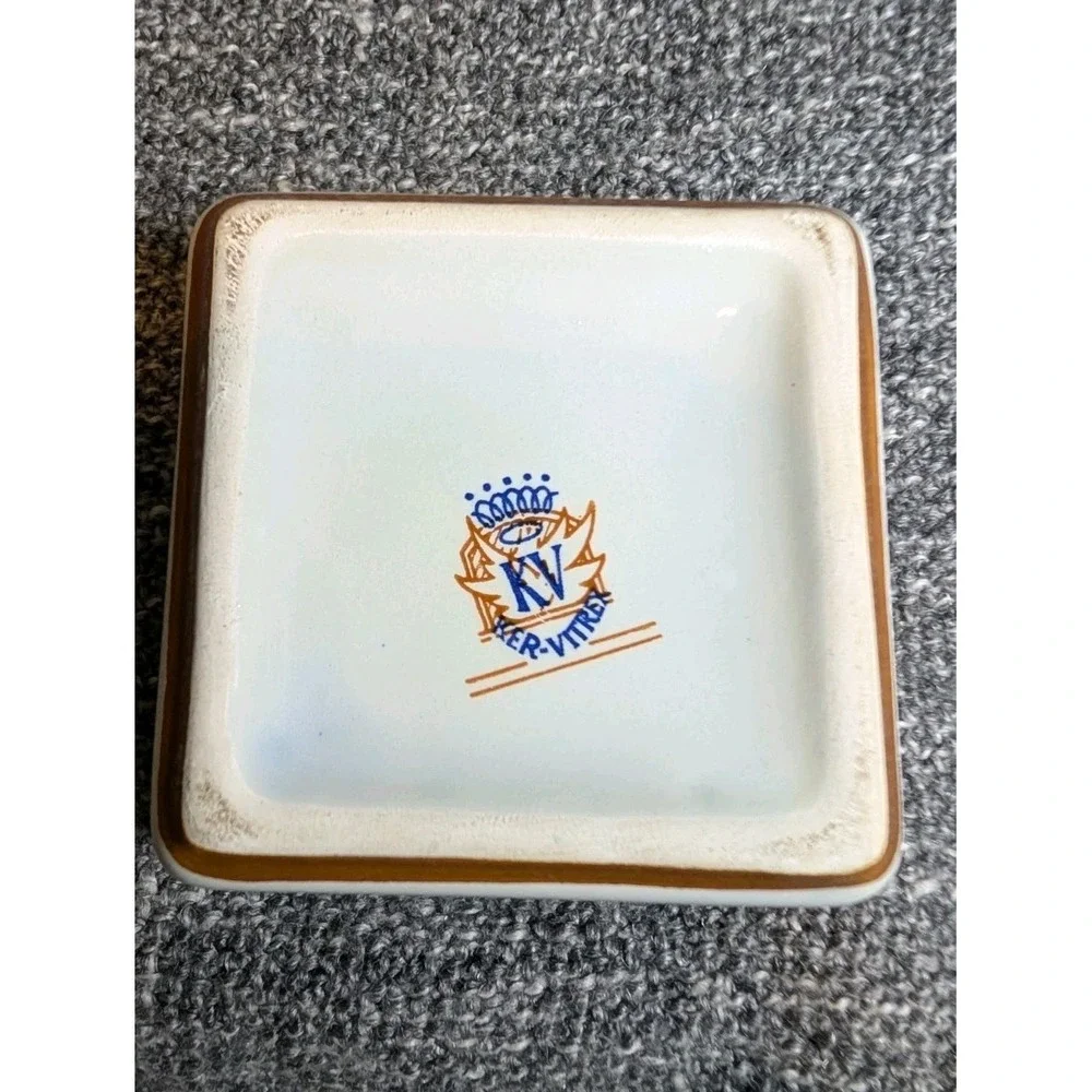 Vintage KV Ker-Vitrel Ceramic Trinket Box France Hand Painted Floral Square
